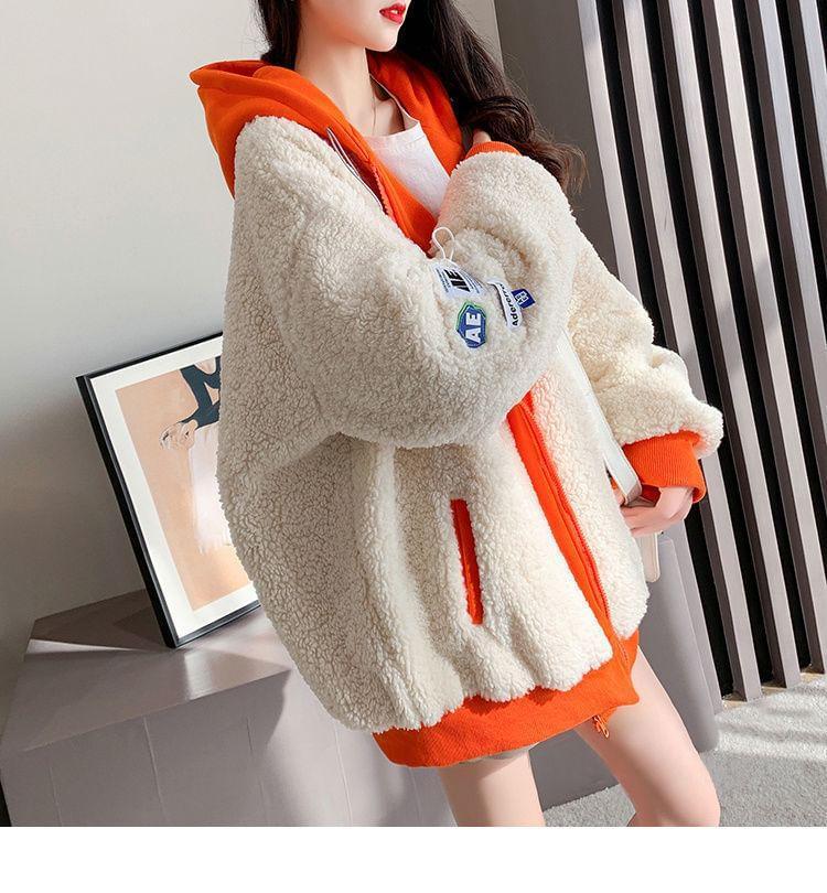 Applique Hood Panel Fleece Zip Jacket Product Image