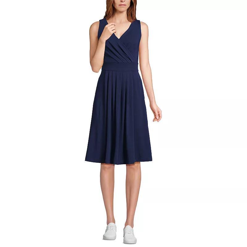 Womens Lands End Pleated Fit and Flare Dress Deep Blue Product Image