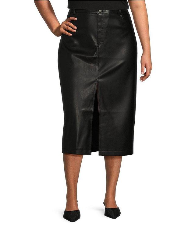 Dex Clothing Plus Mid Rise Faux Leather Midi Skirt Product Image