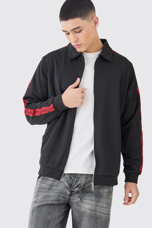 Funnel Neck Side Tape Tricot Tracktop | boohooMAN USA Product Image