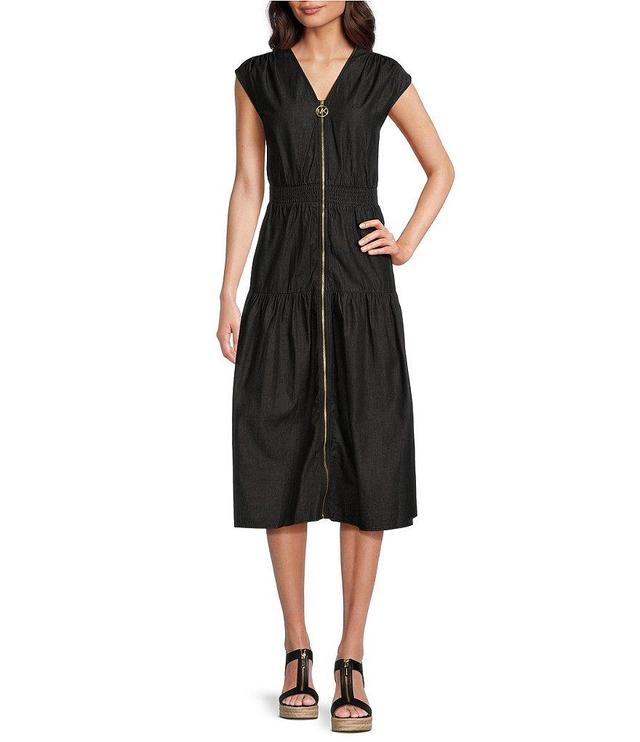 Michael Kors V Neckline Sleeveless Zip Front Midi Dress Product Image