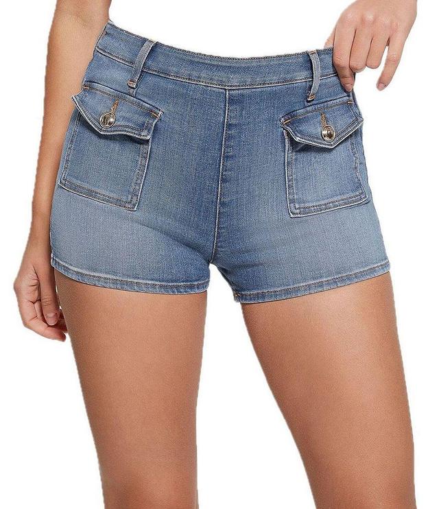 Guess Zelia High Rise Flap Pocket Denim Shorts Product Image