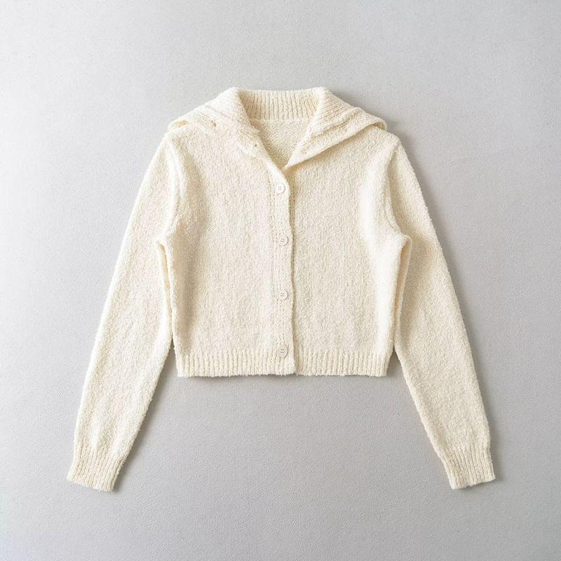 Hooded Plain Button Up Crop Cardigan Product Image