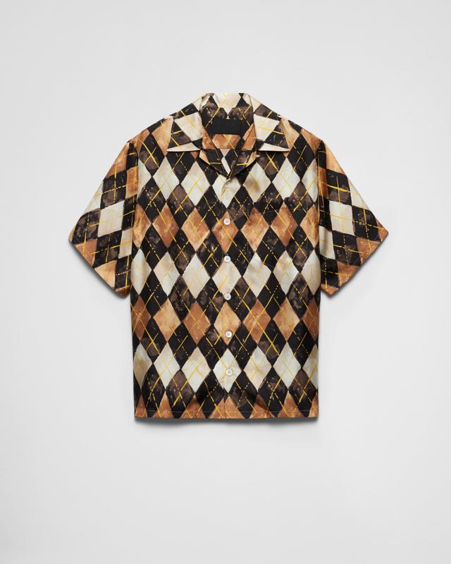 Short-sleeved Argyle-pattern silk twill shirt Product Image