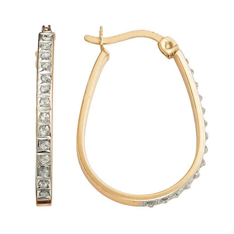 Diamond Mystique 18k Gold Over Silver Diamond Accent Pear Hoop Earrings, Womens, White Product Image