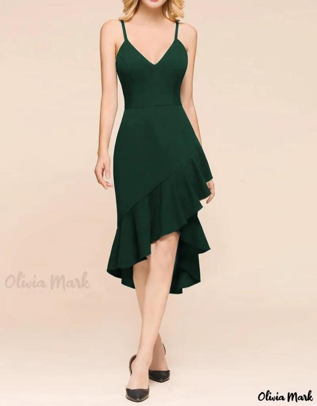 Olivia Mark – Asymmetric V-neck evening dress with mesh insert Product Image