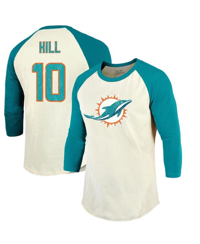 Mens Majestic Threads Tyreek Hill Cream Miami Dolphins Name & Number Raglan 3/4 Sleeve T-shirt - Cream Product Image