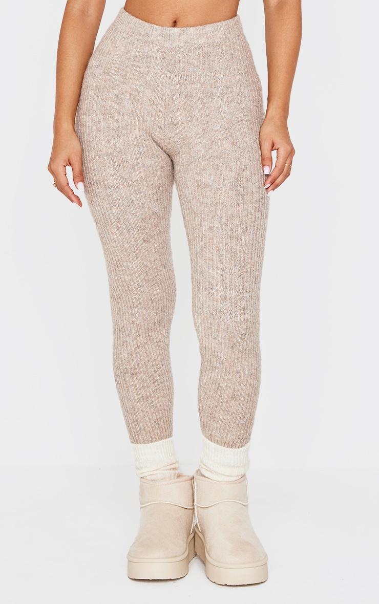 Petite Taupe Rib Knit Leggings Product Image