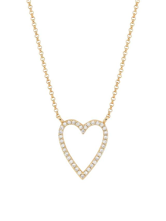 Womens 14K Yellow Gold & 0.16 TCW Diamond Open Heart Pendant Necklace Product Image