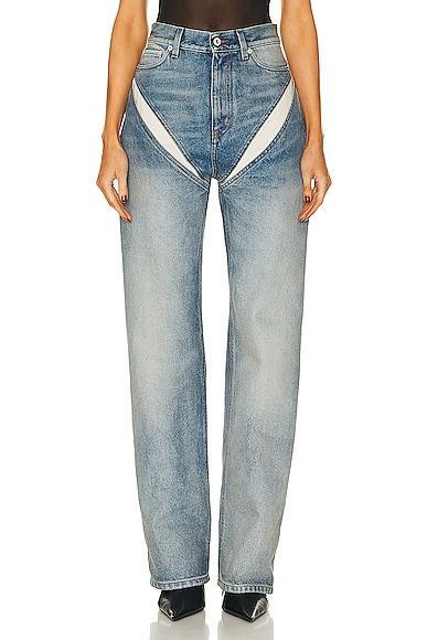 Y/Project Cut Out Jean in Rinsed Blue - Blue. Size 24 (also in ). Product Image