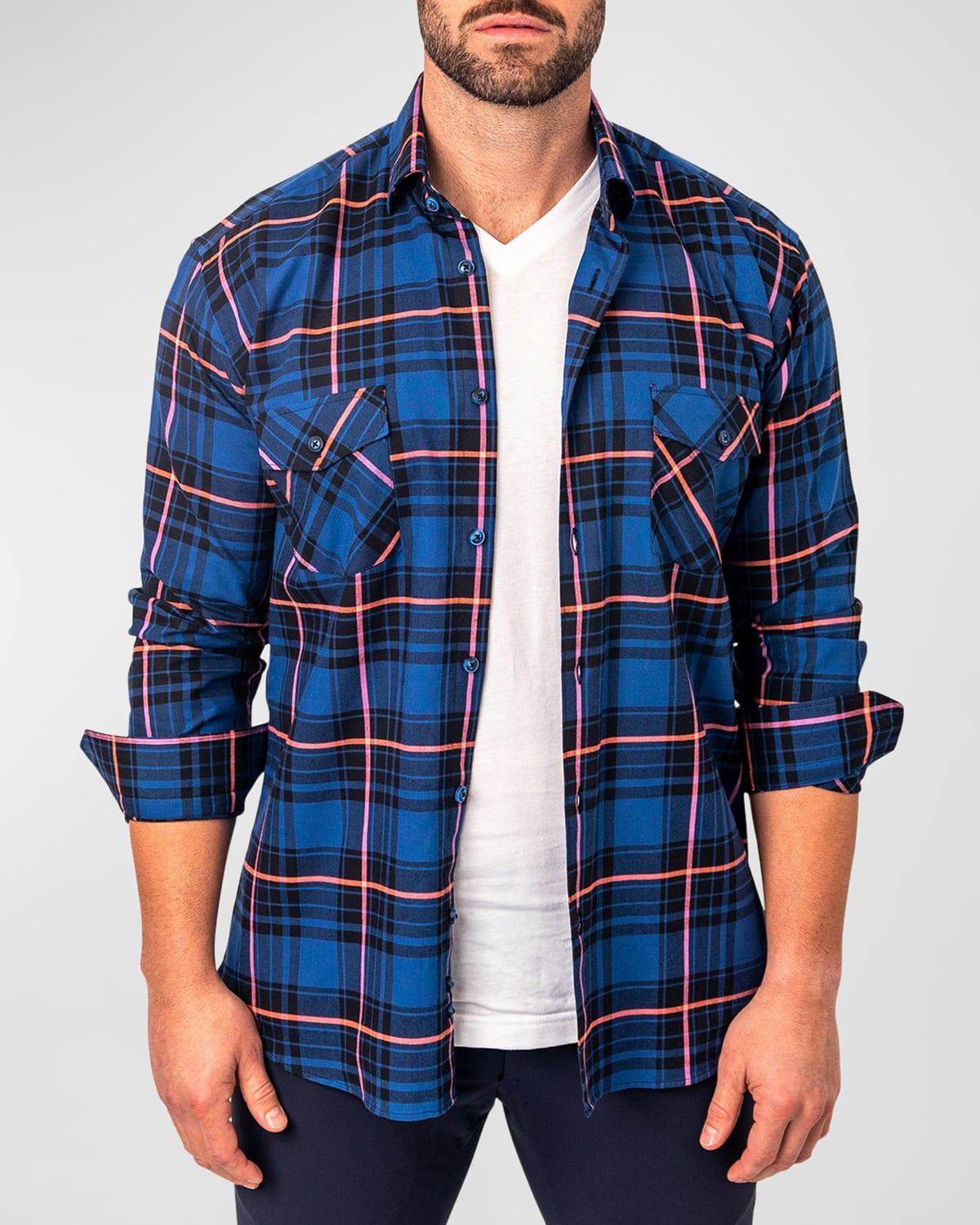 Maceoo Plaid Embroidered Cotton Flannel Button-Up Shirt Product Image