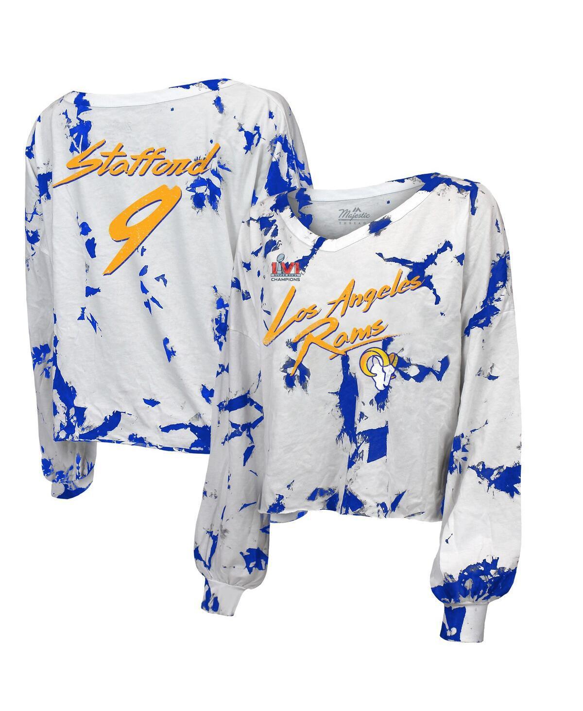 Womens Majestic Threads Matthew Stafford Royal Los Angeles Rams Super Bowl Lvi Champions Off-Shoulder Tie-Dye Name Number Long Sleeve V-Neck T Product Image