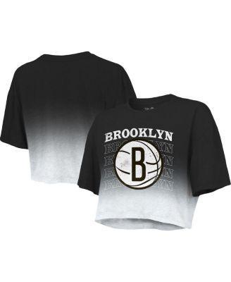 Womens Majestic Threads /White Brooklyn Nets Repeat Dip-Dye Cropped T-Shirt Product Image