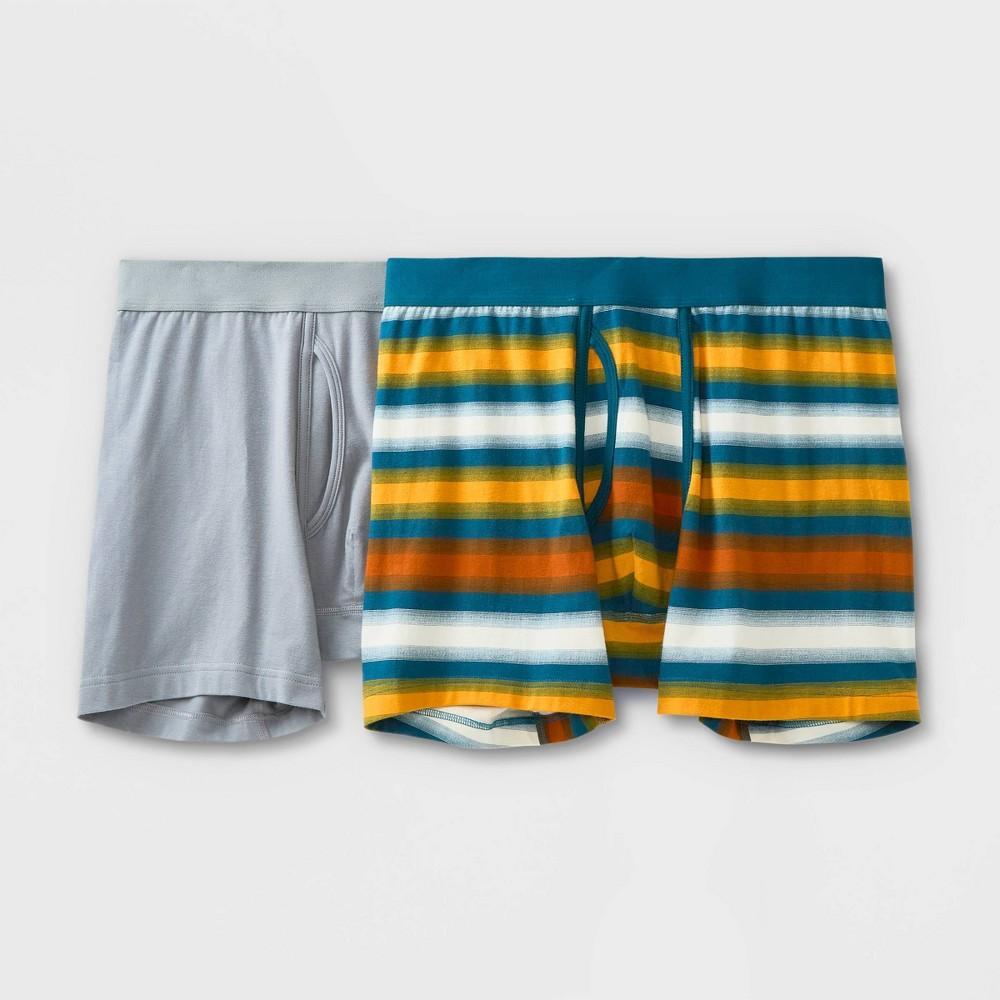 Mens Striped Boxer Briefs 2pk - Goodfellow & Co Teal Product Image