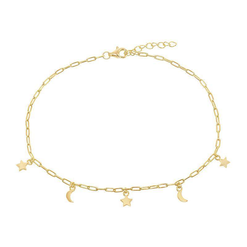 14k Gold Over Sterling Silver Charm Anklet, Womens Starburst Product Image