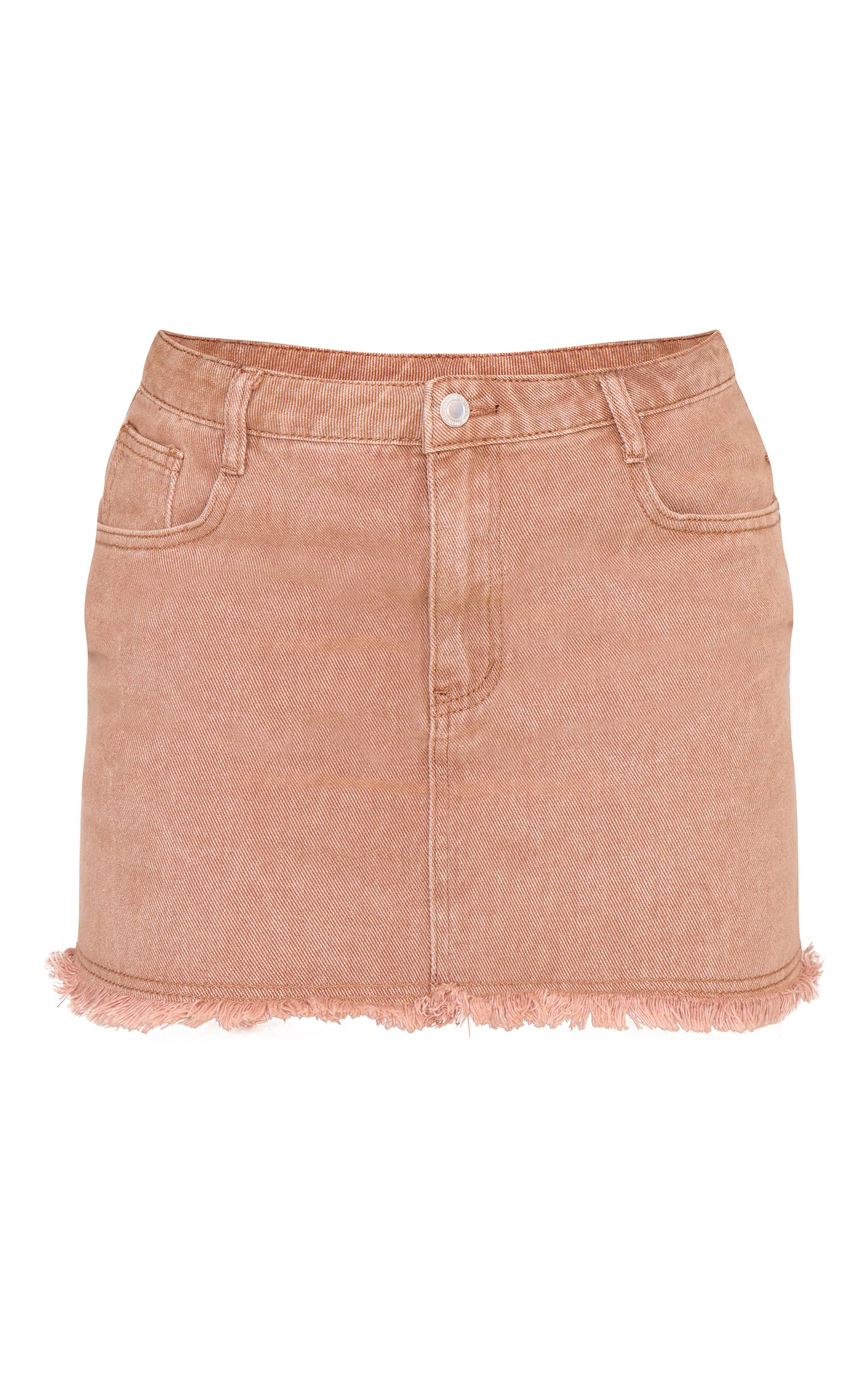 Washed Taupe Raw Hem Denim Mini Skirt Product Image