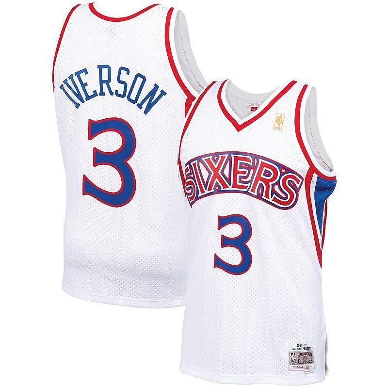 Mens Mitchell & Ness Allen Iverson White Philadelphia 76ers Big & Tall Hardwood Classics 1996/97 Swingman Jersey Product Image