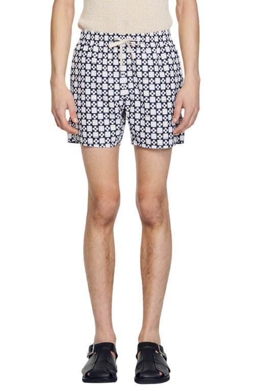 Sandro Cross Print Drawstring Swim Shorts Product Image