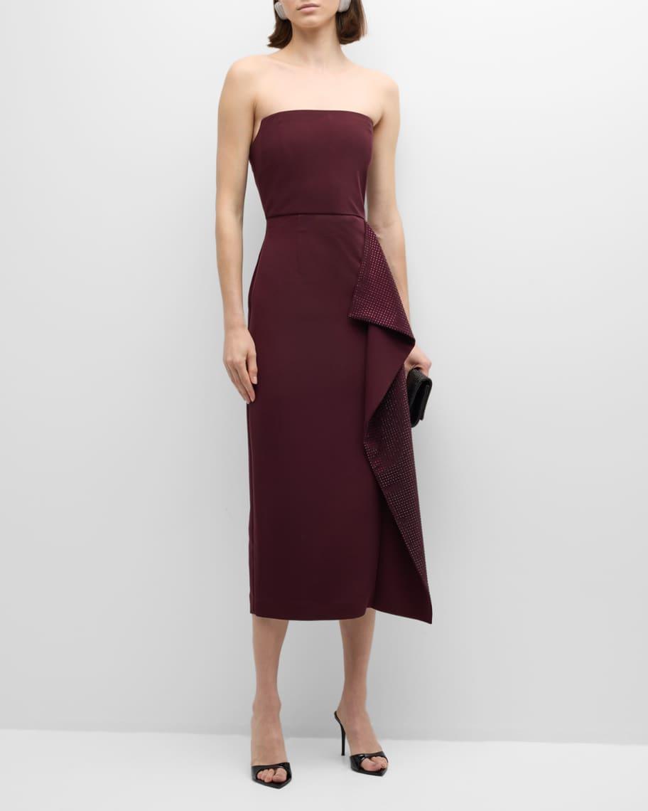 Aubergine Strapless Diamante-Ruffle Midi Dress Product Image