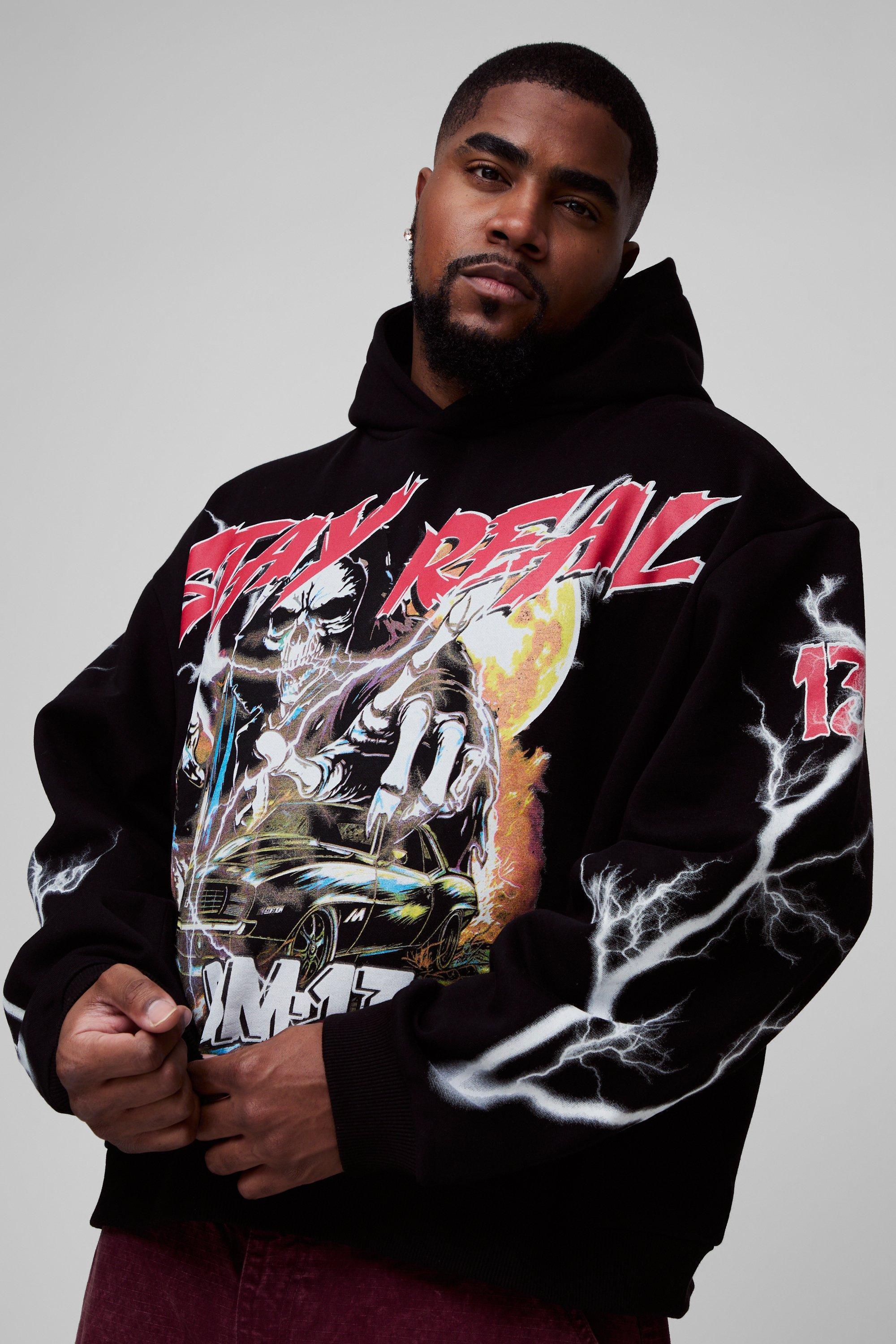 Plus Oversized Boxy Skeleton Large Scale Print Hoodie | boohooMAN USA Product Image