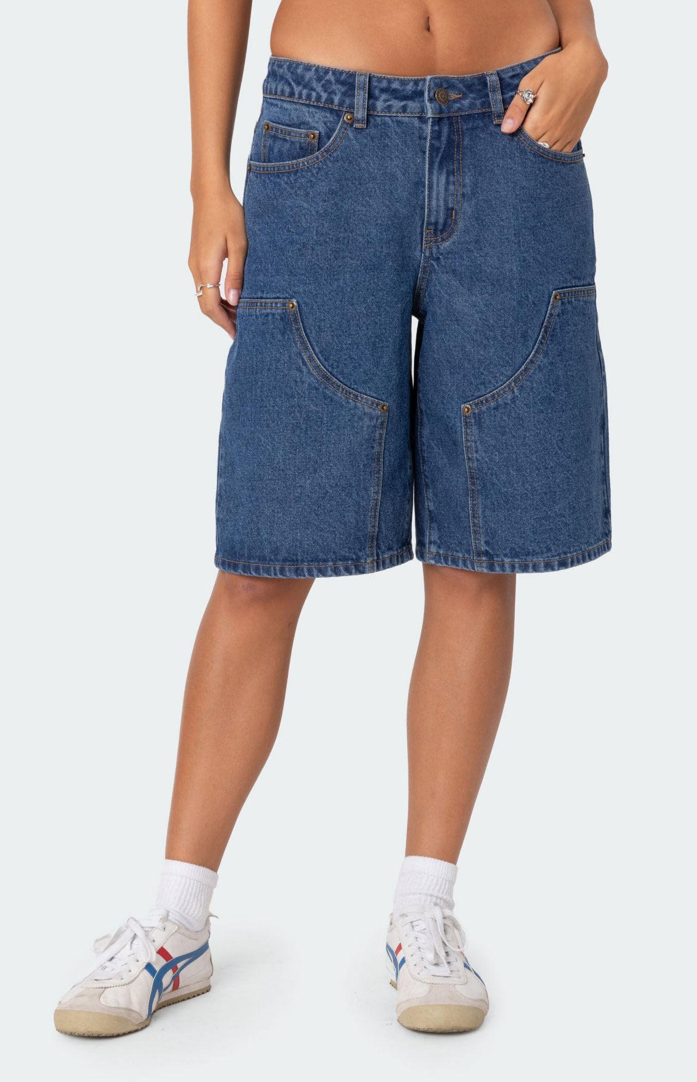 Edikted Women's Jacqui Low Rise Denim Bermuda Shorts Product Image