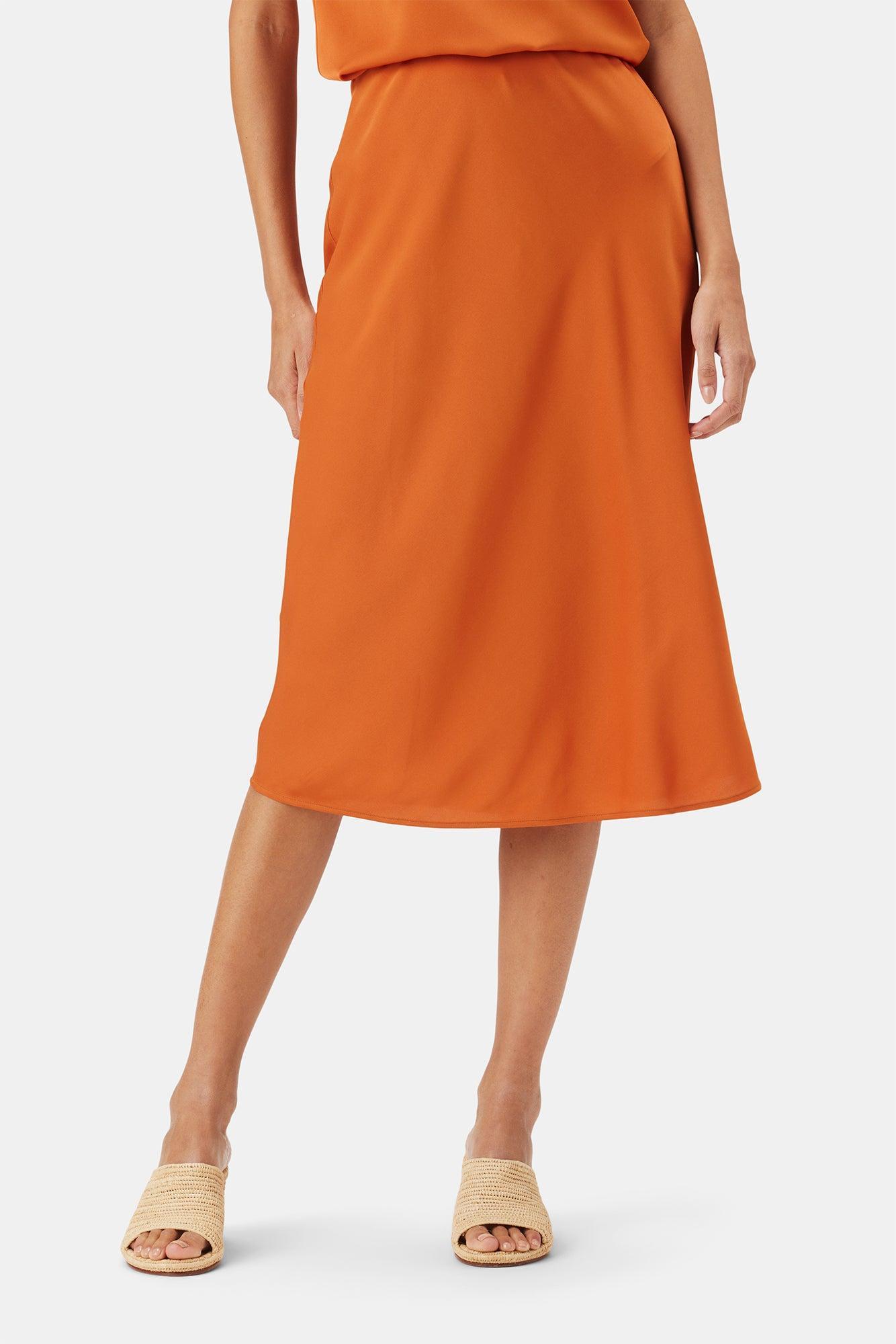 Eve Stretch Silk Skirt - Sunset Orange Product Image