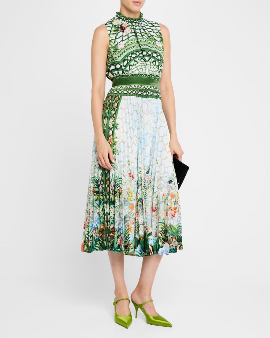 Hollie Garden-Print Sleeveless Pleated Midi Dress Product Image