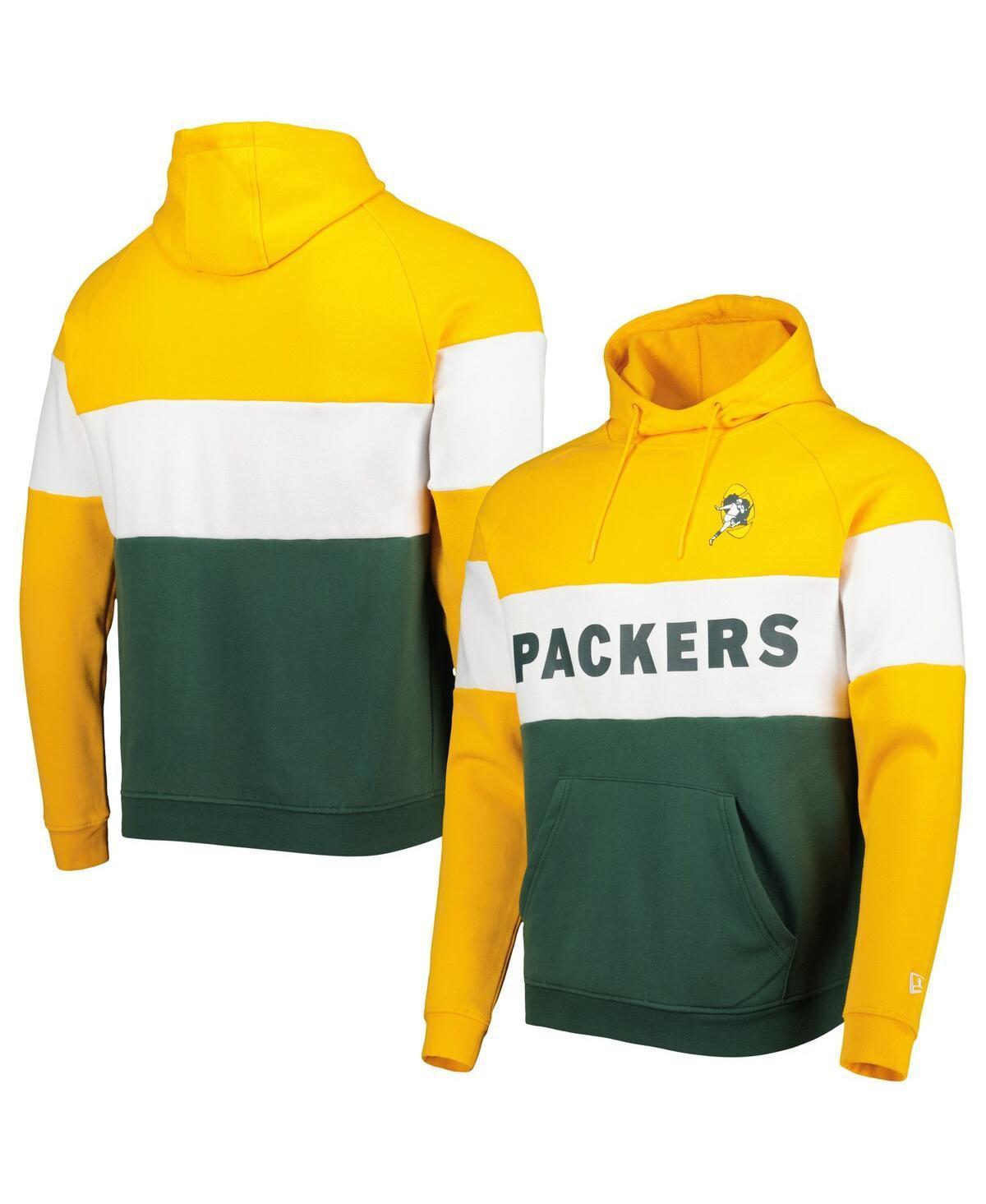 Mens New Era /Gold Bay Packers Colorblock Throwback Pullover Hoodie Product Image