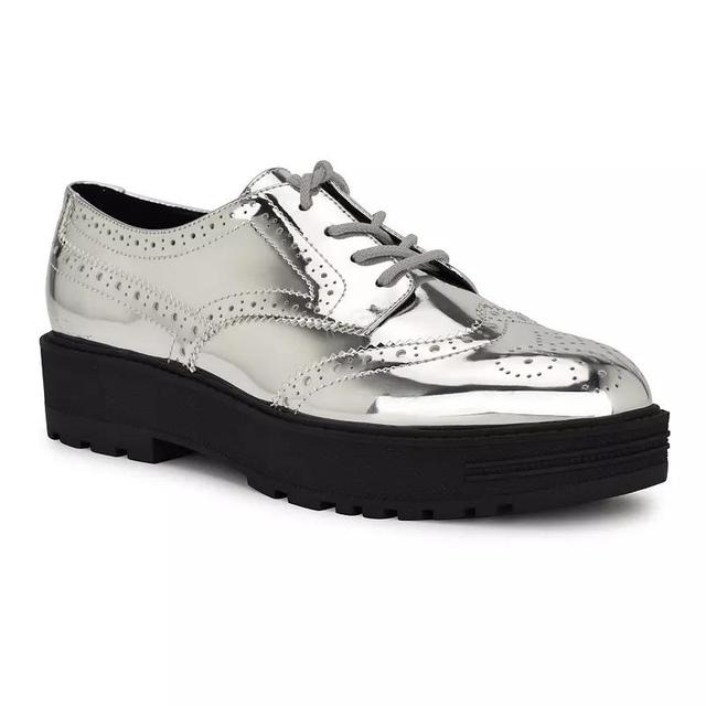 Nine West Resttin Womens Platform Oxfords Silver Mirror Grey Product Image