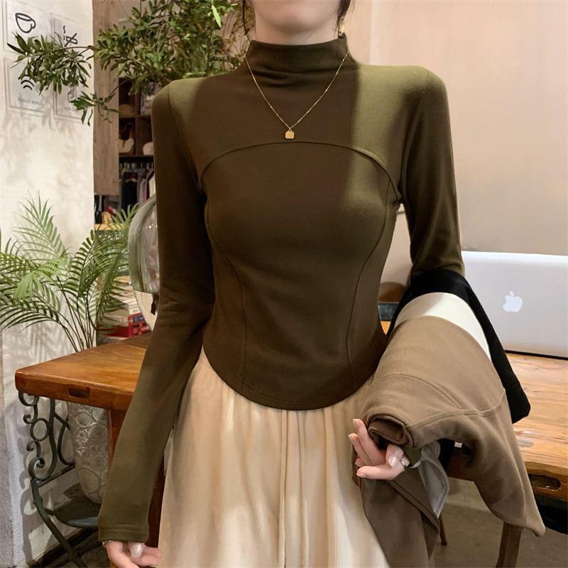 Long-Sleeve Mock Neck Plain T-Shirt Product Image