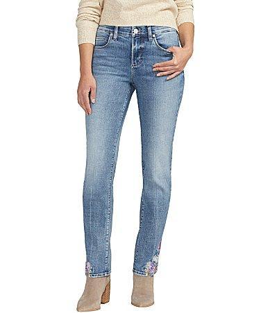 Jag Jeans Ruby Straight Leg Relaxed Fit Floral Hem Embroidered Jeans Product Image