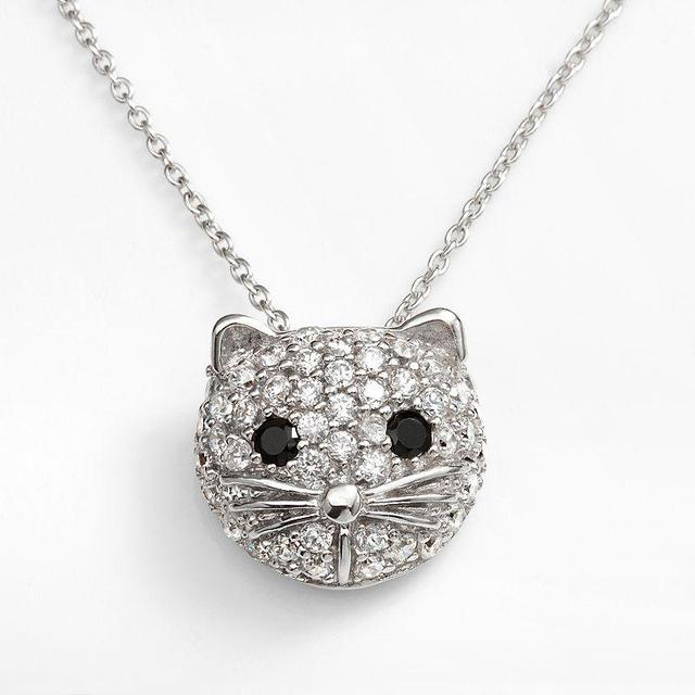 Sophie Miller Sterling Silver Black & White Cubic Zirconia Cat Pendant, Womens Product Image