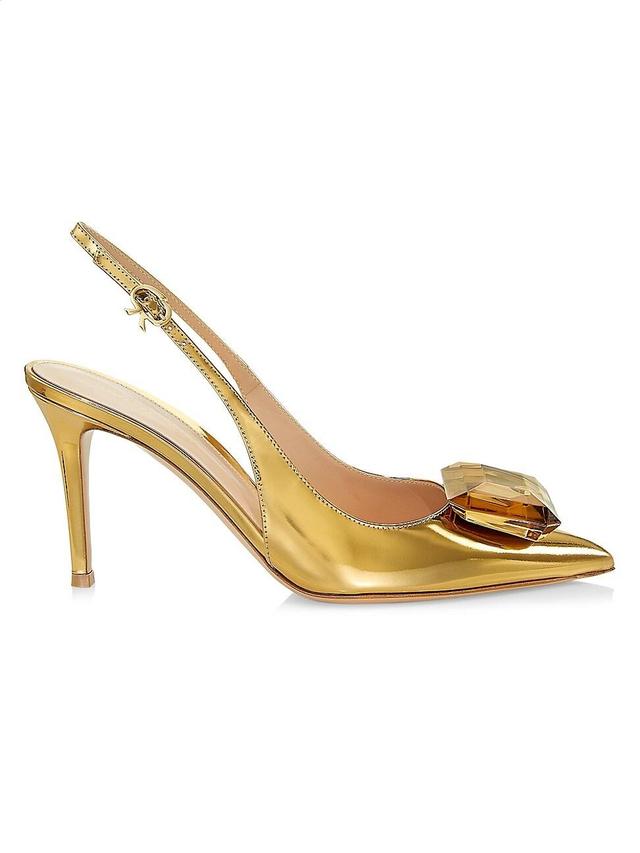 Gianvito Rossi Womens Jaipur Pointed Toe Large Gem High Heel Slingback Pumps Product Image
