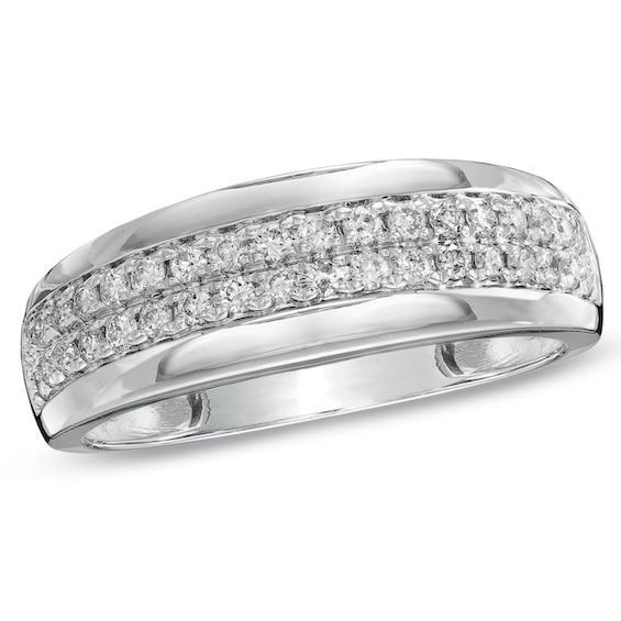 Men's 1/2 CT. T.w. Diamond Double Row Wedding Band in 10K White Gold Product Image