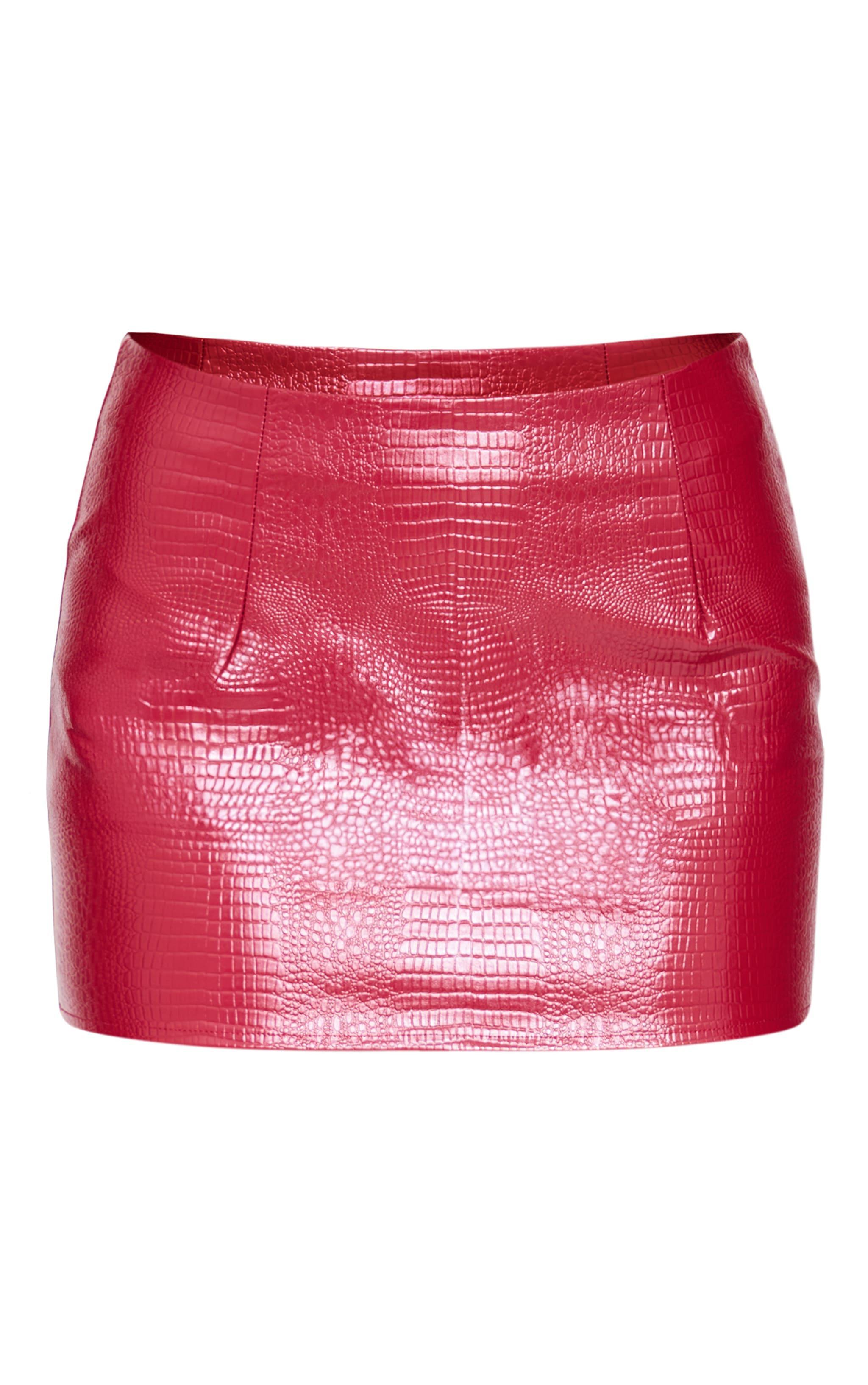 Burgundy Croc Faux Leather Low Rise Micro Mini Skirt Product Image