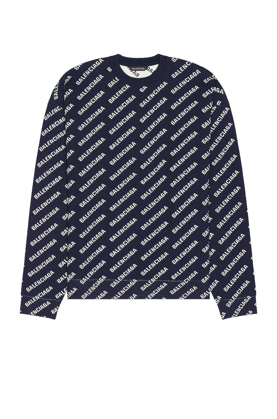 Balenciaga All Over Sweater in Navy & White - Black. Size L (also in ). Product Image