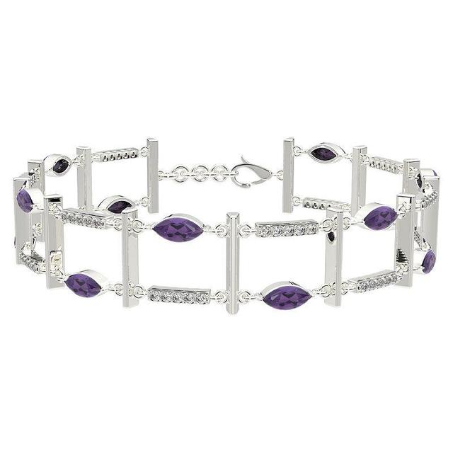 Sterling Silver Amethyst & White Topaz Layer Bracelet, Womens Purple Product Image