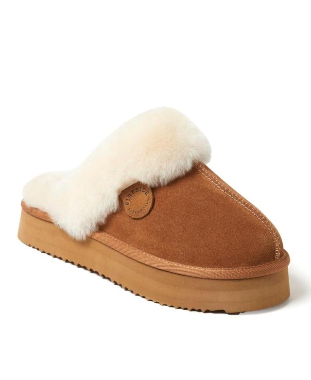 Dearfoams Fireside Melton Shearling Womens Platform Scuff Slippers Brown Product Image