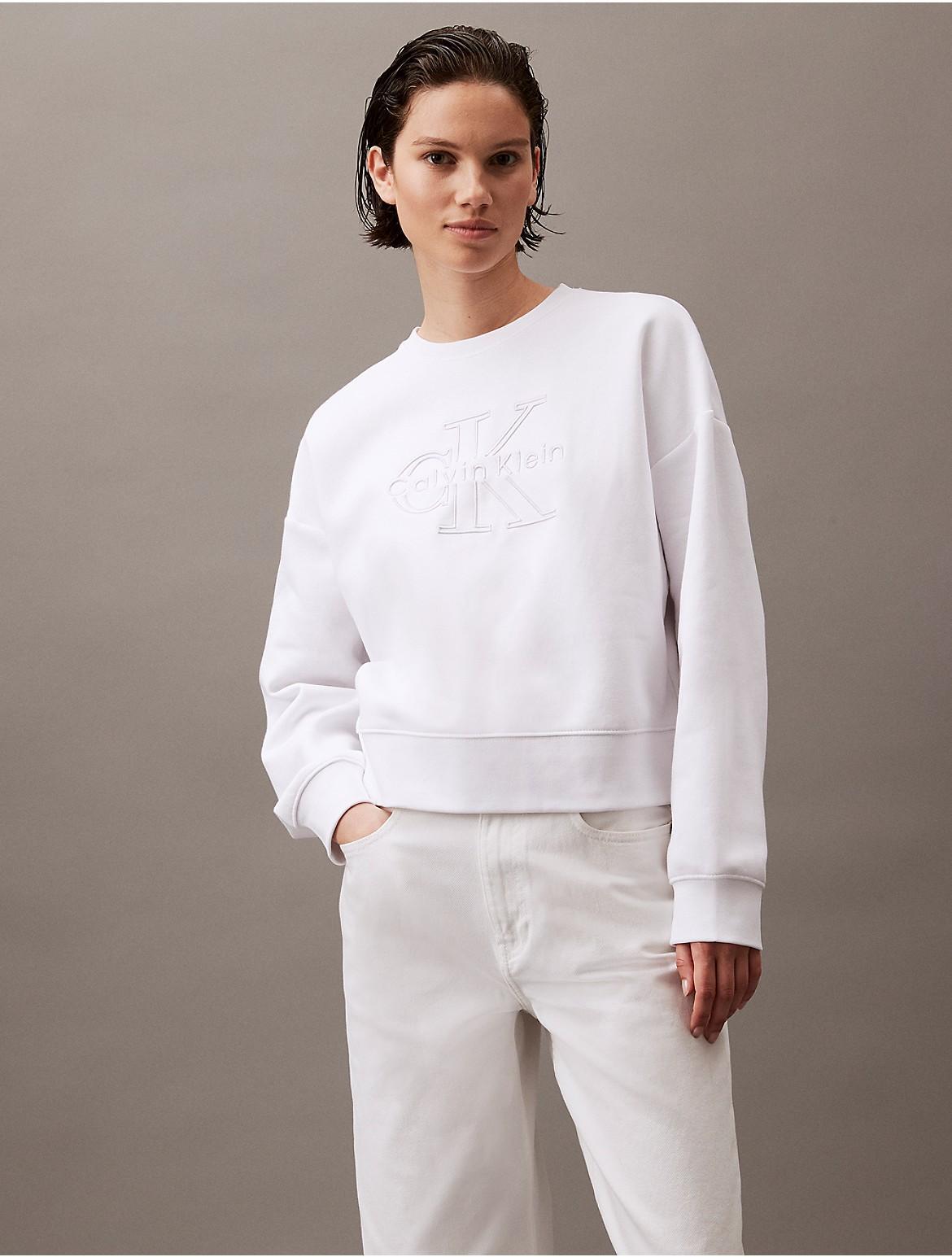 Calvin Klein Womens Monogram Logo Relaxed Crewneck Sweatshirt - White - XL Product Image