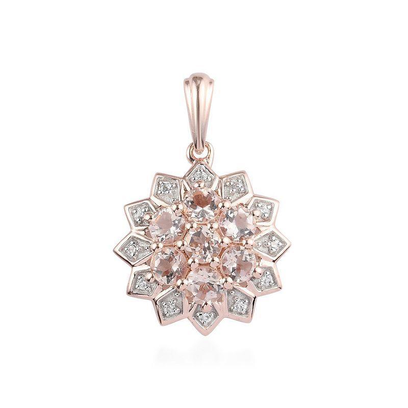 14k Rose Gold Over Silver Round Morganite & White Zircon Accent Pendant Necklace, Womens, Pink Tone Product Image