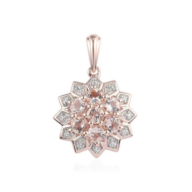 14k Rose Gold Over Silver Round Morganite & White Zircon Accent Pendant Necklace, Womens, Pink Tone Product Image