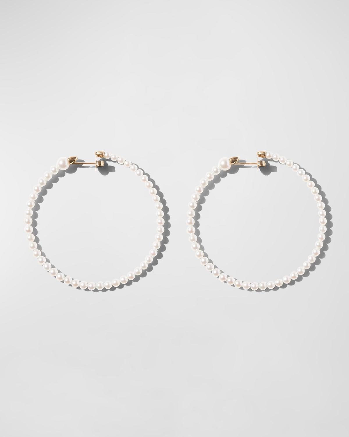 14K Yellow Gold 3mm Akoya Large Hoop Earrings Product Image