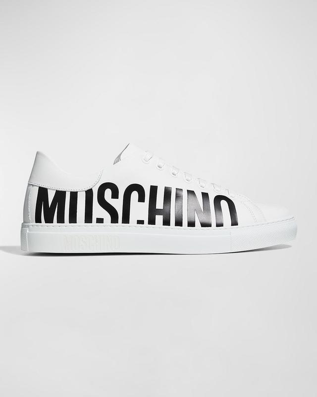 Moschino Men's Low-Top Leather Logo Sneakers  - WHITE - Size: 43 EU (10D US) Product Image