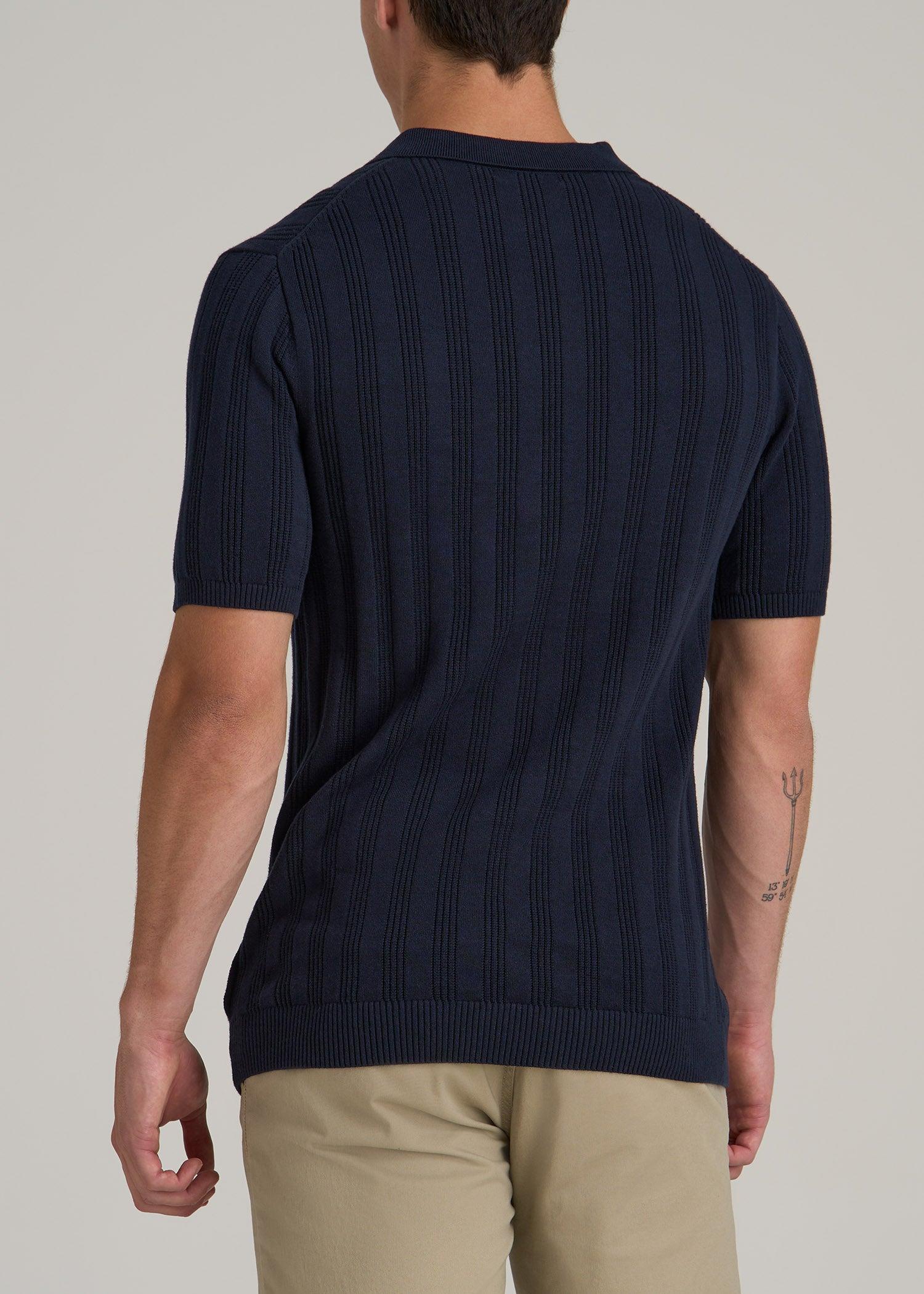 Ribbed Textured Knit Tall Men's Polo Shirt in Deep Indigo Male Product Image