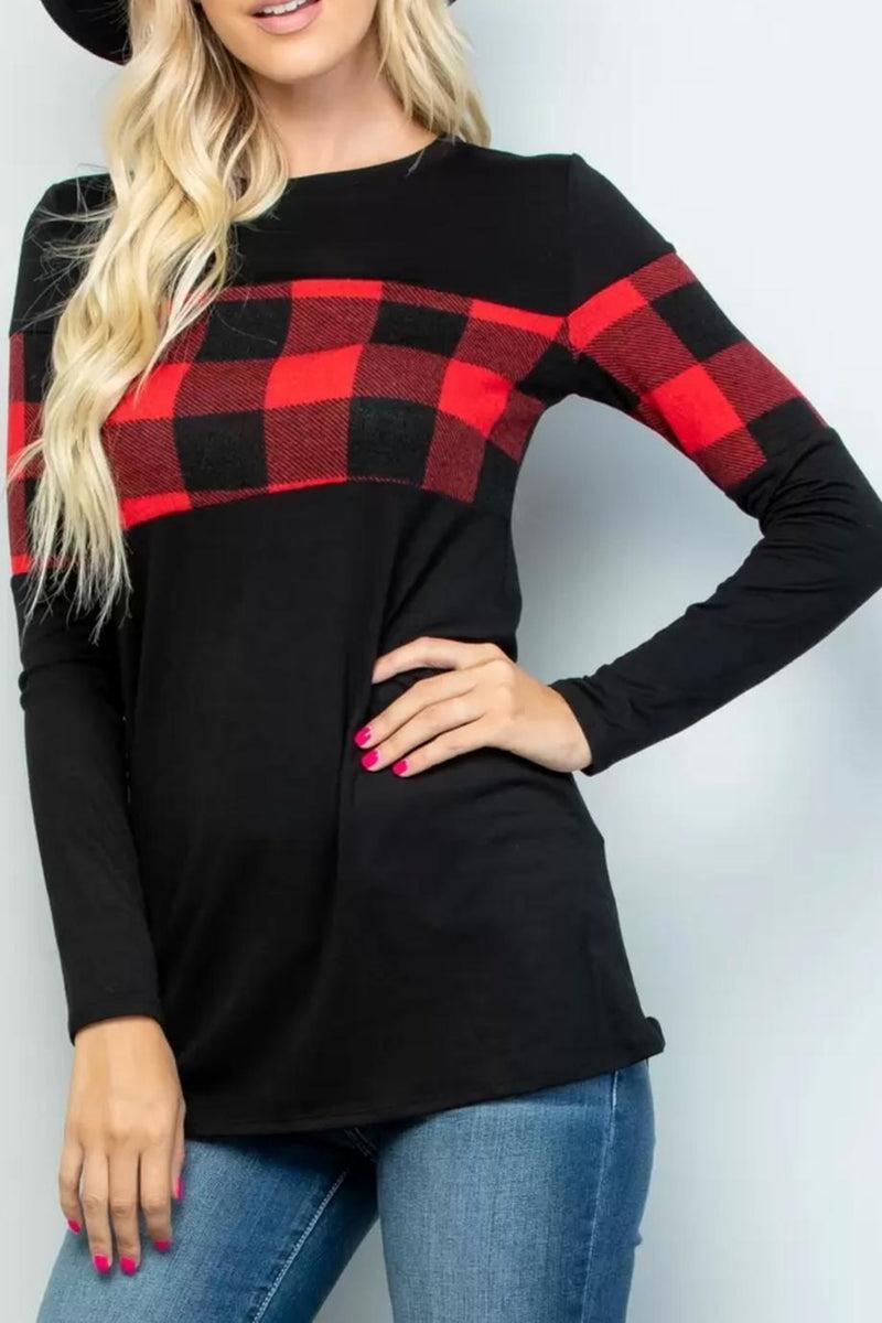 Long-Sleeve Plaid Top Product Image