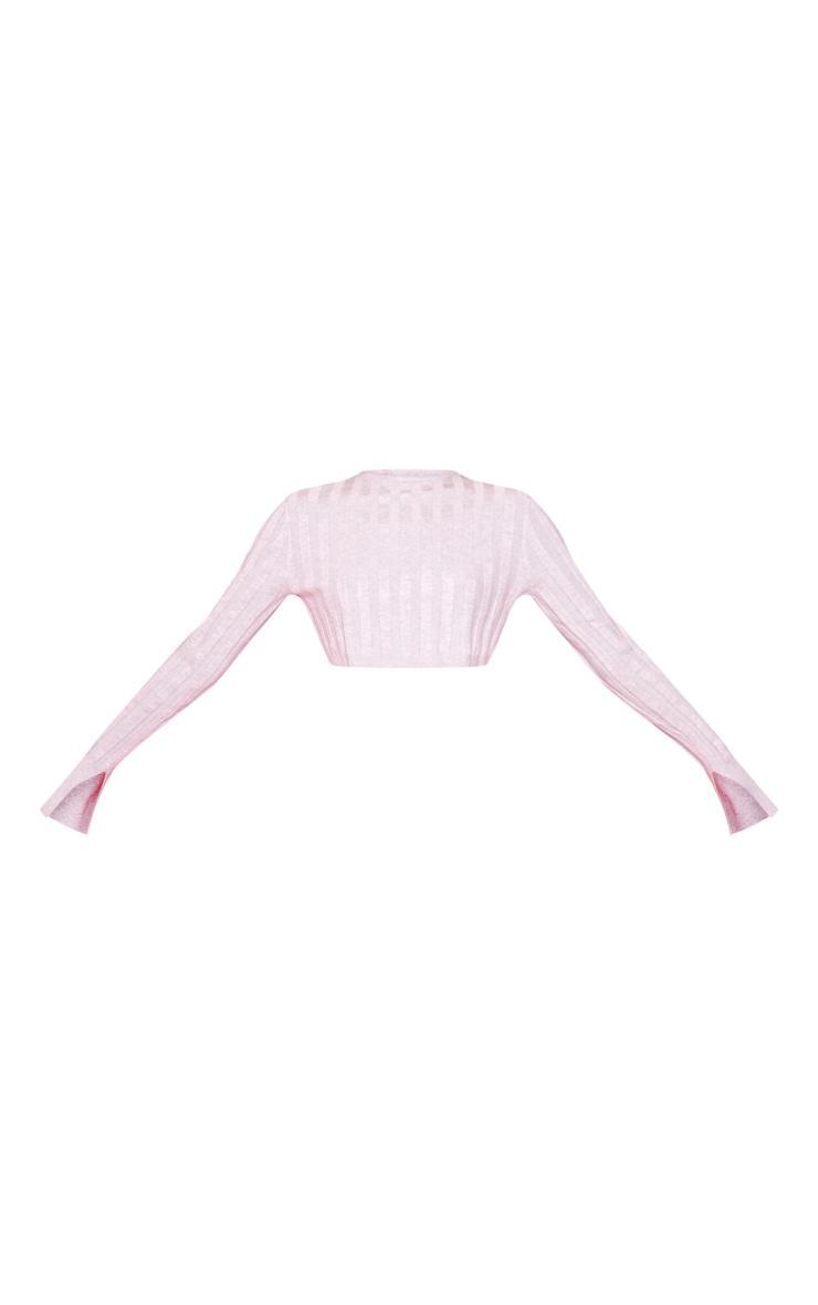 Grey Wide Rib Knit Long Sleeve Top Product Image