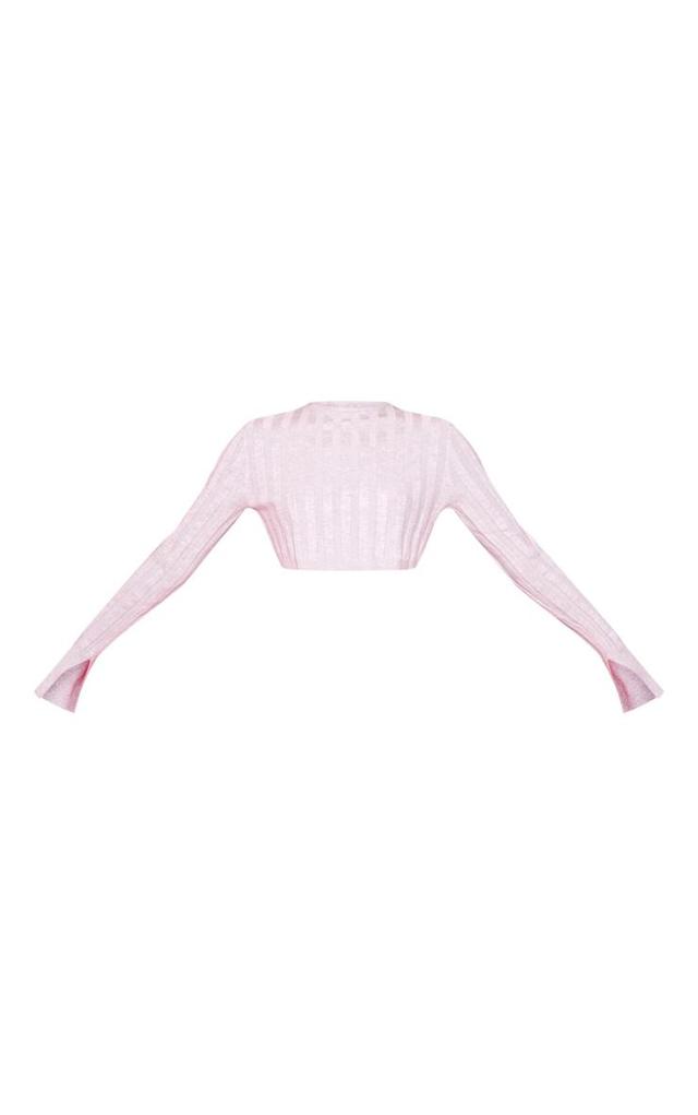 Grey Wide Rib Knit Long Sleeve Top Product Image