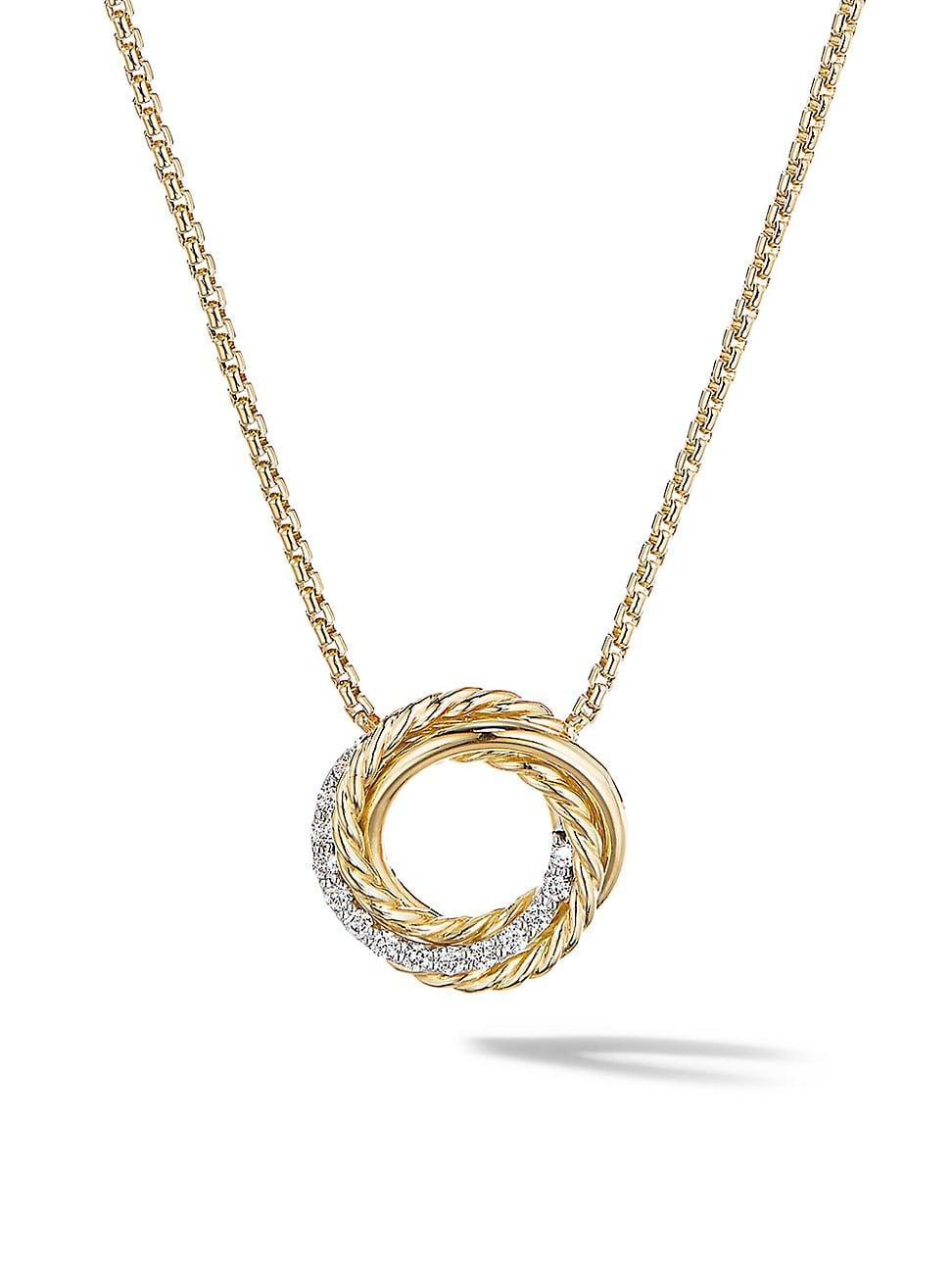 Womens Crossover Mini Pendant Necklace in 18K Yellow Gold with Diamonds Product Image