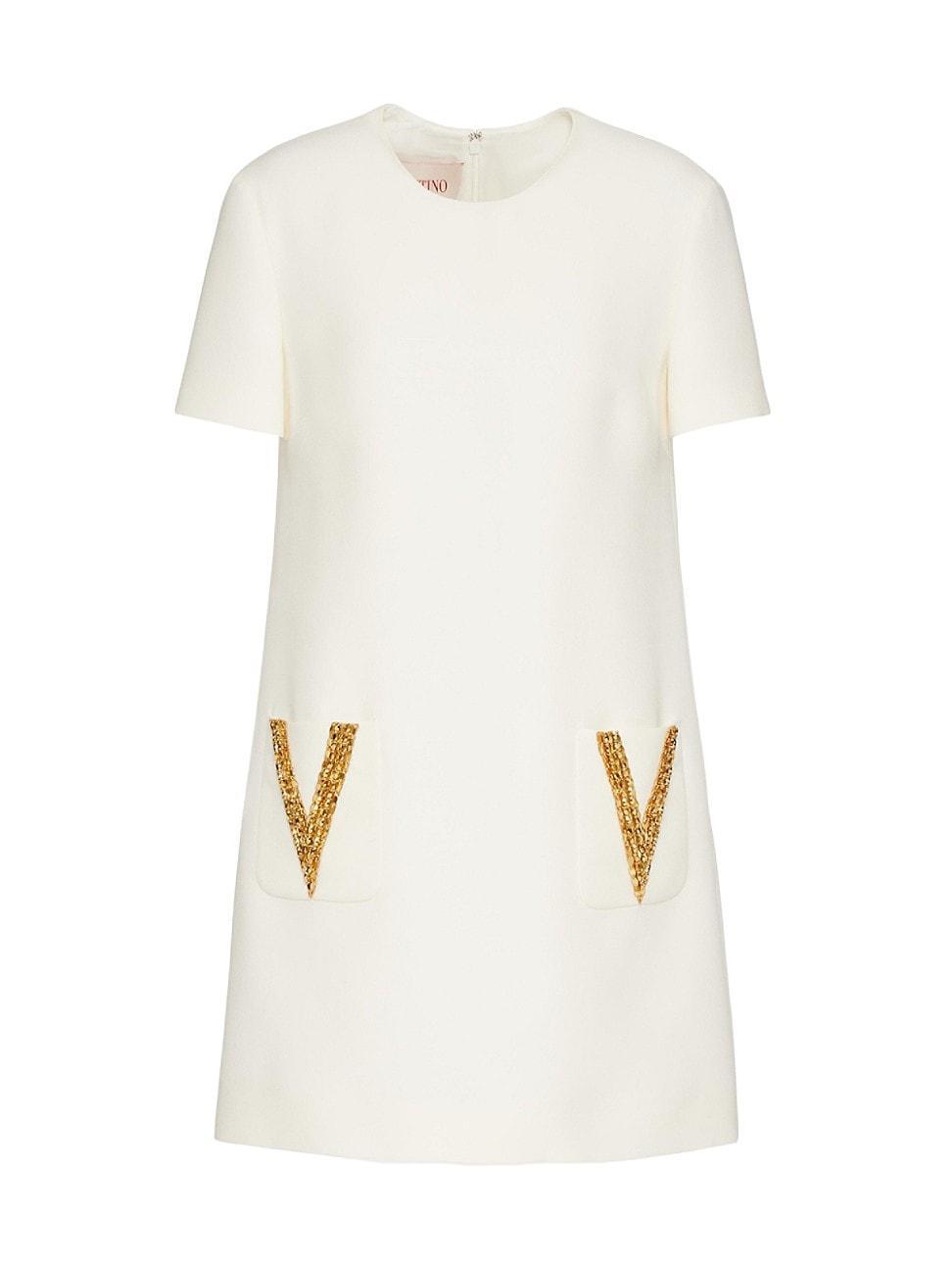 Valentino Garavani Chain Embroidered Short Sleeve Crepe Couture Shift Dress Product Image