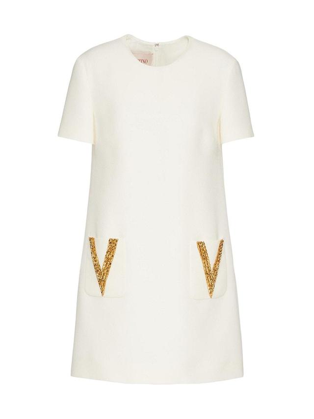 Valentino Garavani Chain Embroidered Short Sleeve Crepe Couture Shift Dress Product Image